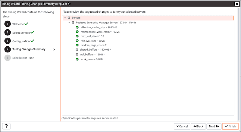 Tuning Wizard - Tuning Changes Summary page